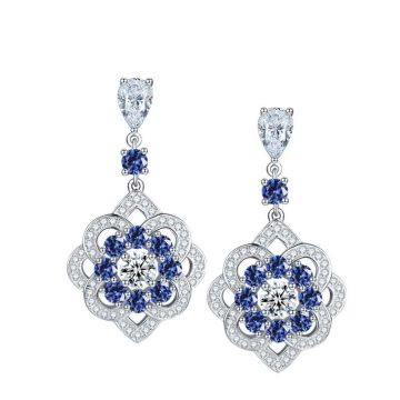 Vintage Style Blue Sapphire Drop Earrings in 925 Sterling Silver