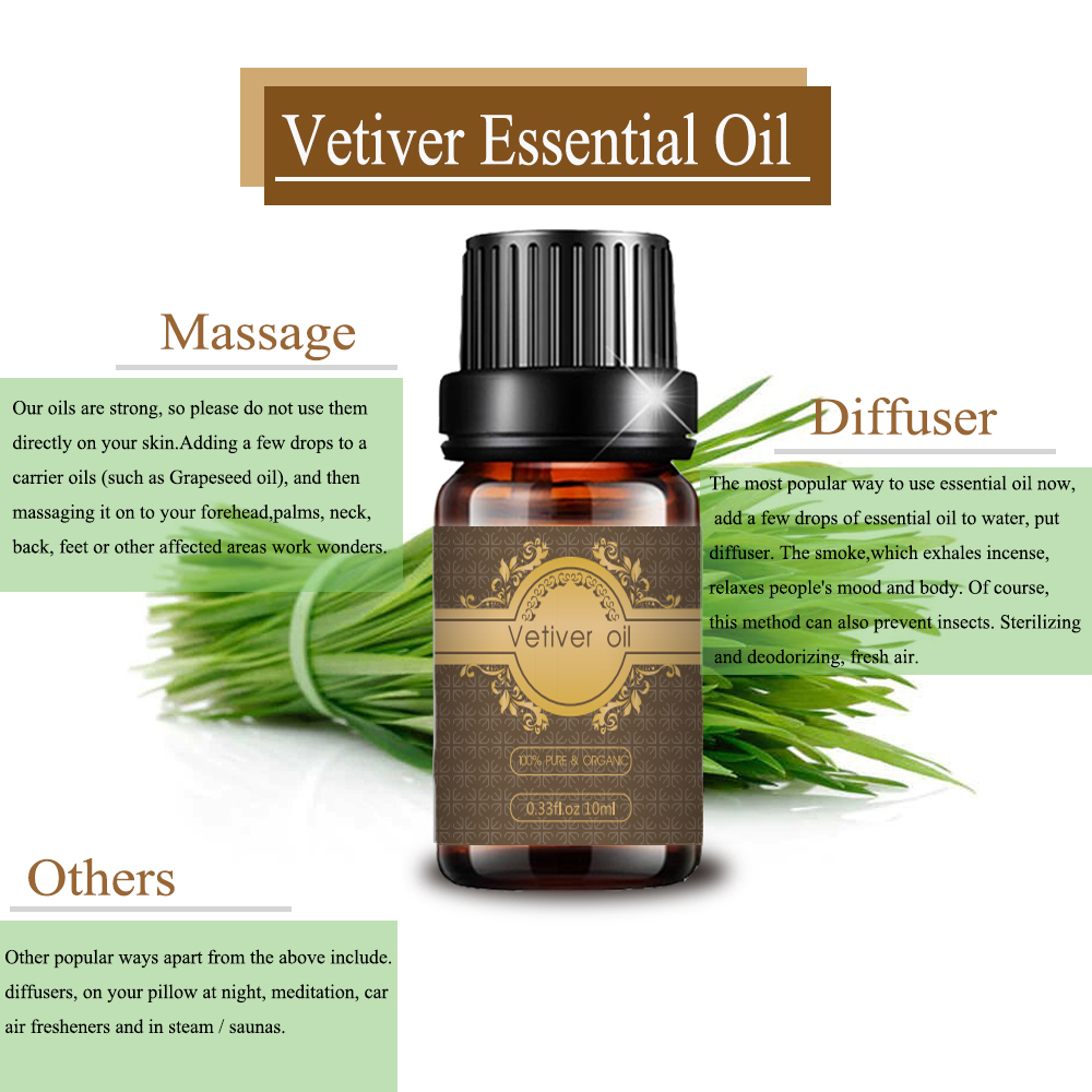 Óleo de vetiver natural de atacado a granel 100% puro 10ml