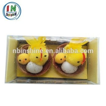 Small Furry Chicken with Eggs and Roost for Easter Decoration