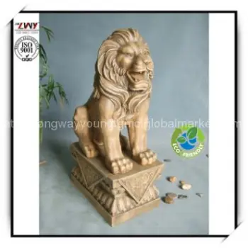 36 Inches Bronze Color Fiberglass Lion sculpture with pedestal
