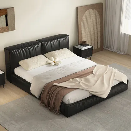 Queen bed frame modern fabric leather