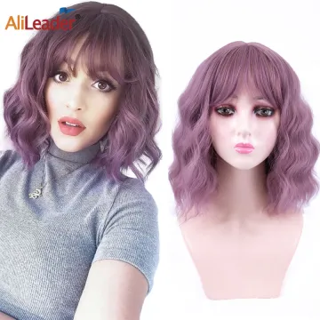 AliLeader Hot Sale Beauty Colourful Curly Lolita Loose Wave Short Bob Wig Cosplay Water Wavy Synthetic Hair Wigs With Bangs
