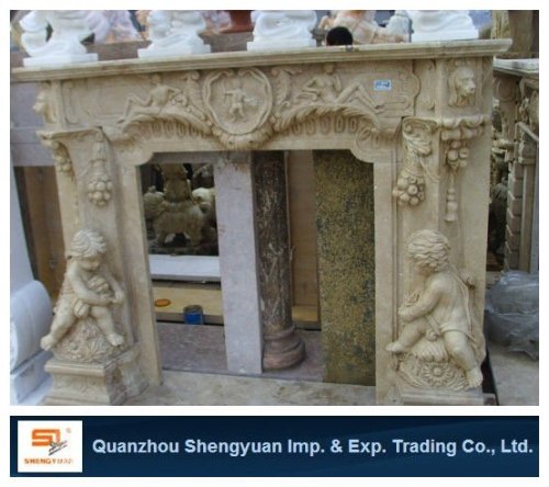 yellow carving fireplace