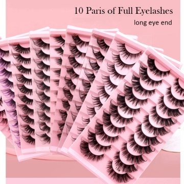 Natural Look Fluffy Full Strip False Eyelashes - Long Eye End, 10 Pairs