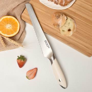 8 Inch Full Tang Serrated Bread Knife with White ABS Handle