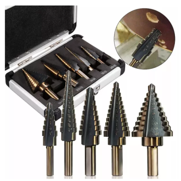 Hot Sale 5pcs Conjunto de flauta redonda de haste redonda Bit de etapa HSS para metal