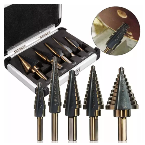 Hot Sale 5pcs Set Inch Round Shank ตรงขลุ่ย HSS ขั้นตอนสว่านสำหรับโลหะ