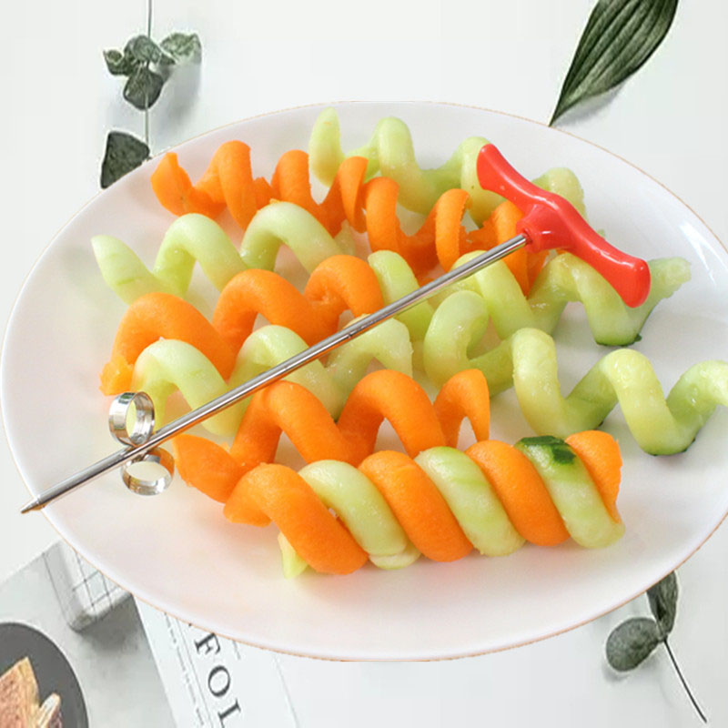 Manual Spiral Screw Slicer Plastic PP Handle + Stainless Steel Wire Potato Carrot Cucumber Vegetables Spiral Knife Carving Tools