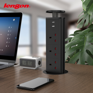UK Socket: Pop Up Power Kitchen Socket with 2 USB Charging - OEM