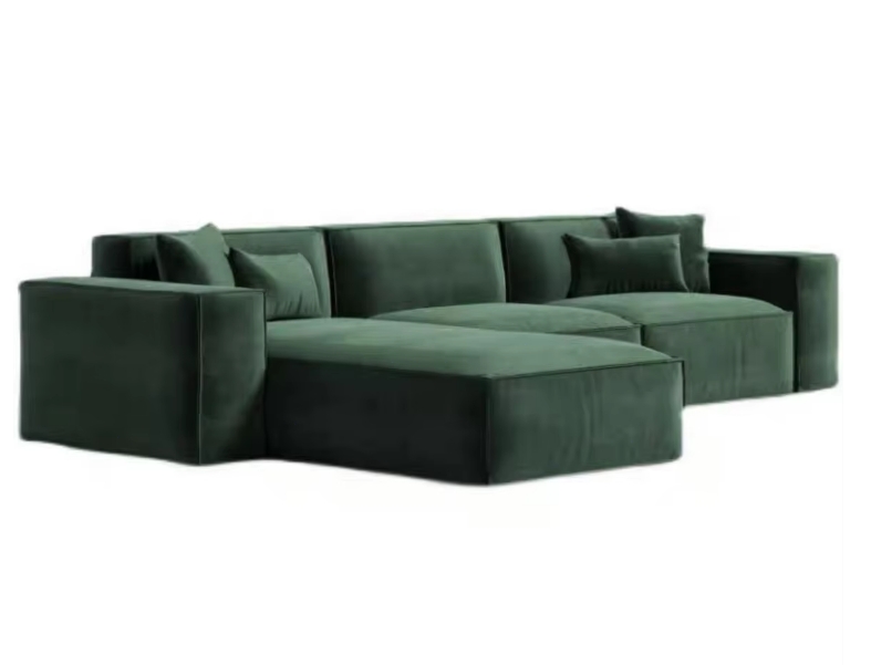 Zielona aksamitna modułowa sofa skompresowana