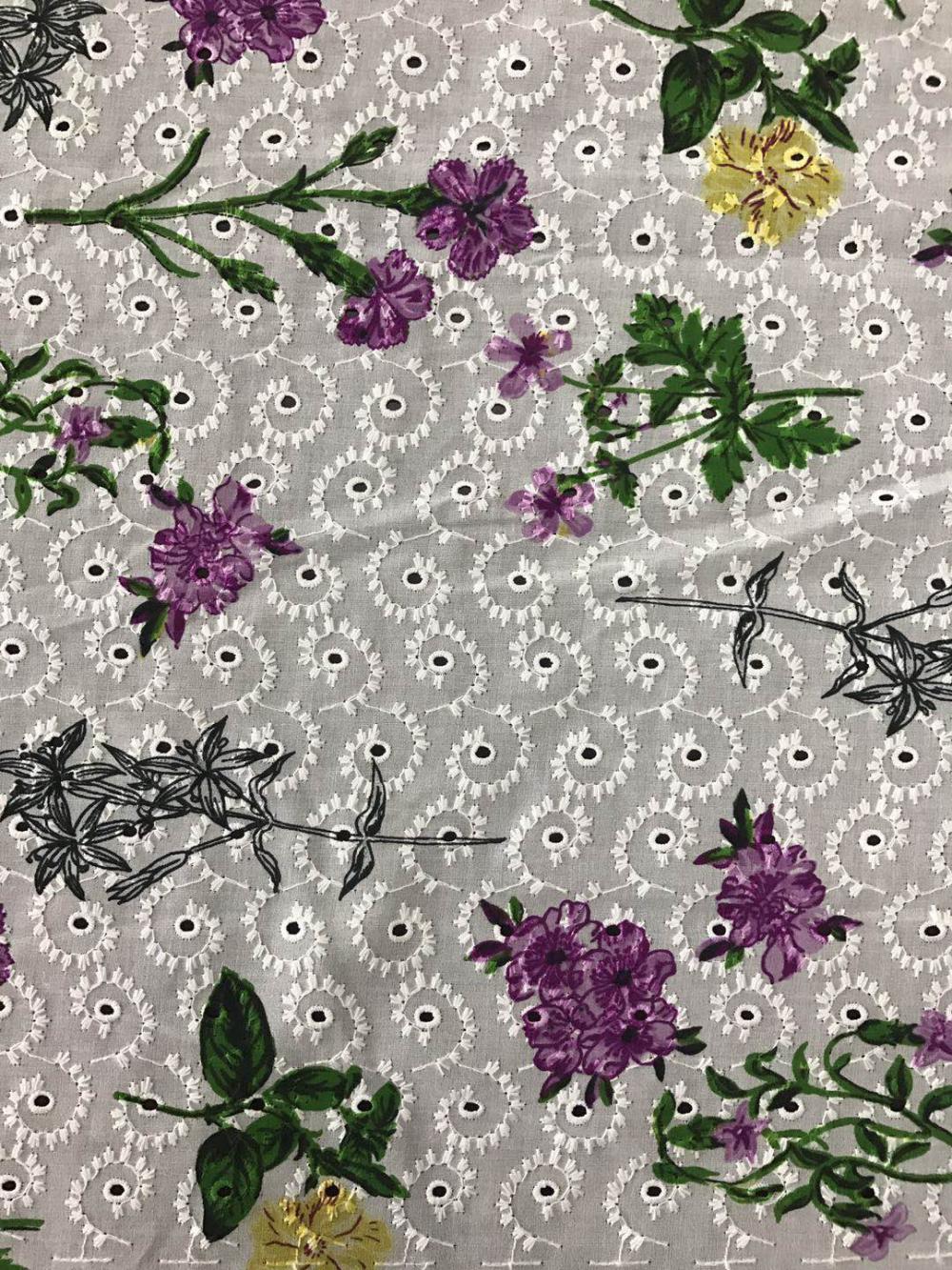 Branchlets and digital printing Cotton embroider fabric