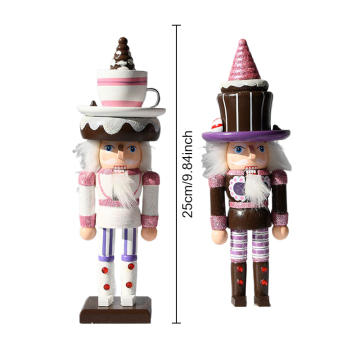 Exquisite Pink Sequins Ice Cream Cake Christmas Decoration 25cm Wooden Nutcracker for Xmas Tree Gift