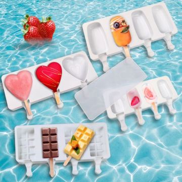 Cute Cartoon Ice Pop Molds with Lid for DIY Homemade Ice Bars