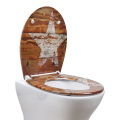 Fanmitrk Toilet Seat Vintage Wood-Colored White Star Pattern