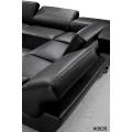 Black Leather Sectional Sofa with Adjustable Headrests