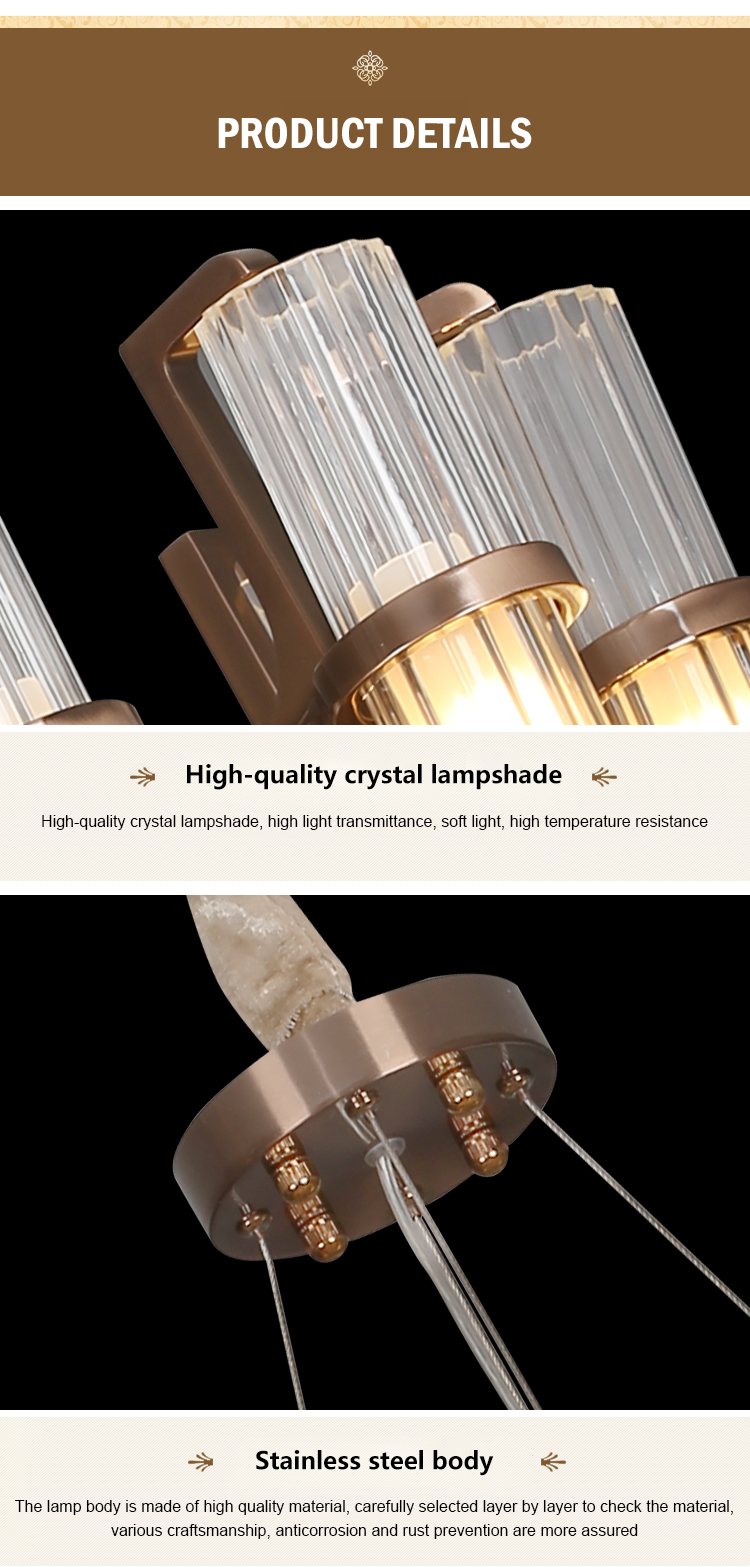 Modern Luxury White Indoor Villa Hotel G9 Stainless Steel K9 Crystal Lamp Shade Led Chandelier Pendant Light