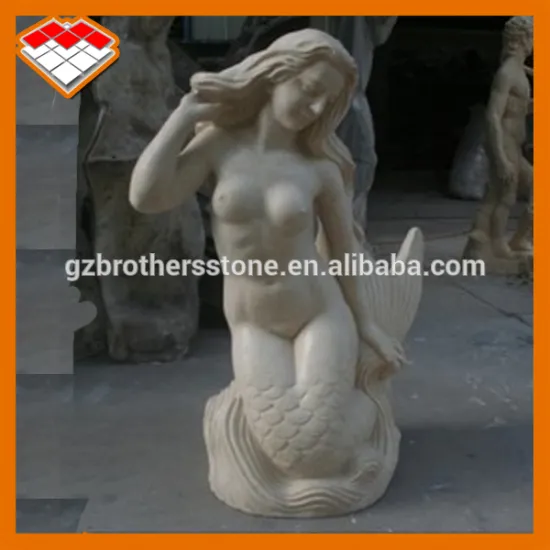 mermaid natural white marble statue