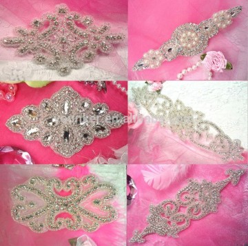 Charming Bridal Sash Crystal Rhinestone Rhombus Applique Beaded iron on Sewing Trim