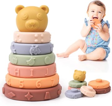 Silicone Bear Music and Building Blocks Toy: An Early Education Stacking Plaything