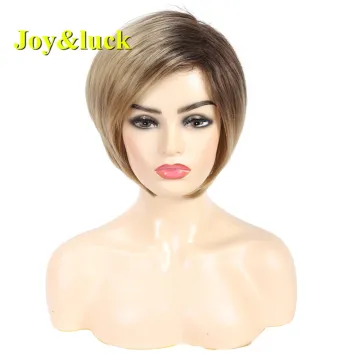 Wholesale Wigs for White Women Side Par Ladies Hair Brown Ombre Blonde Dark Root Natural Straight Short Synthetic Hair Wigs