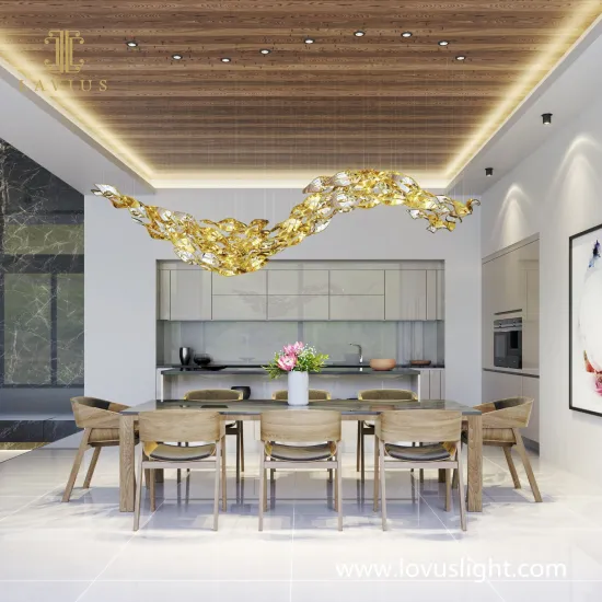 Gold light luxury personality chandelier Customized villa dining room chandelier Villa living room chandelier