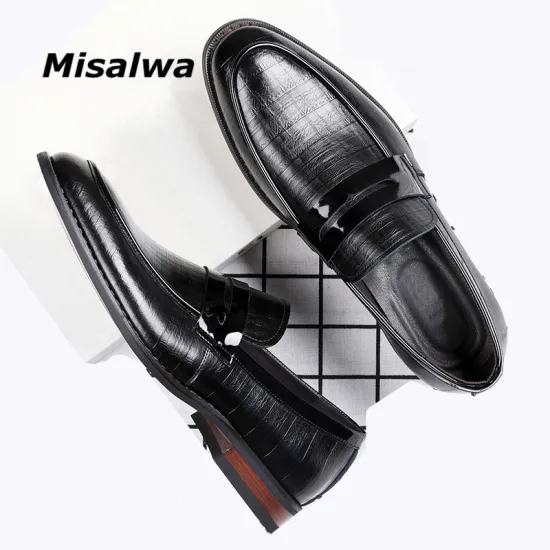 Misalwa Slip On Men Elegant Oxford Shoes British Male Brogue Business Wedding Dress Formal Leather Loafers Office Salesman
