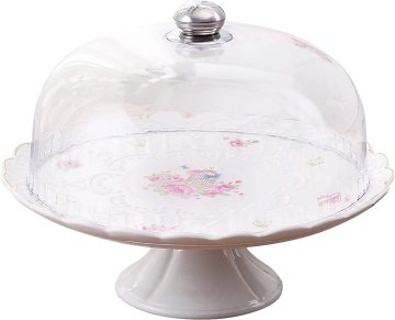 Keramische cake -standaard met deksel - 12 inch rozenpatroon porselein cupcake stand voor bruiloft verjaardagdecor