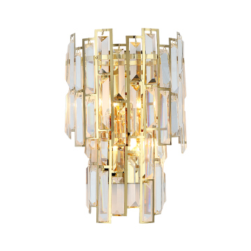 Tiered Clear Stainless Steel Crystal Shade Wall Light for Hotel Hallway Decor