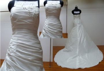 Ivory Color Trumpet Bateau Strapless Real Sample Wedding Dresses With Beadings