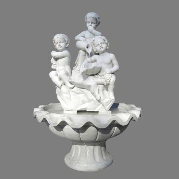 White Marble Water Fountain Three Playful Child Sculptures