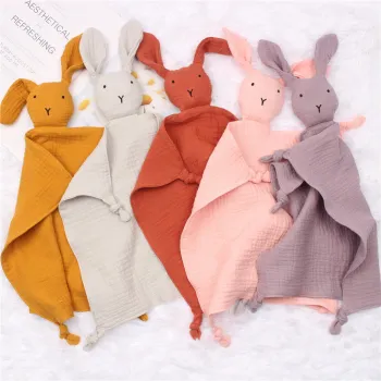 Wholesale Custom Newborn Organic Muslin Blanket with Cartoon Rabbit Design for Comfort and Security