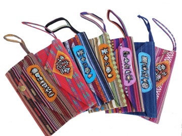 Ethnic Striped Fabric Long Wallet with Primitive Symbol Print