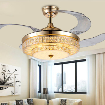 Invisible Ceiling Fan Light: Custom Luxury Dimmable LED Retractable Copper/Silver Fan Lamp Chandelier with Remote Control