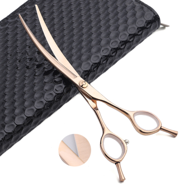 Firelion 440C Pet Grooming Shears - Gold Curved Scissors for Dogs