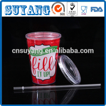 2015 Hot-selling double wall plastic tumbler cup with straw