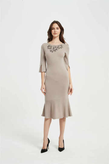 New Arrival Ladies Pure Cashmere Rope Embroidery Dress