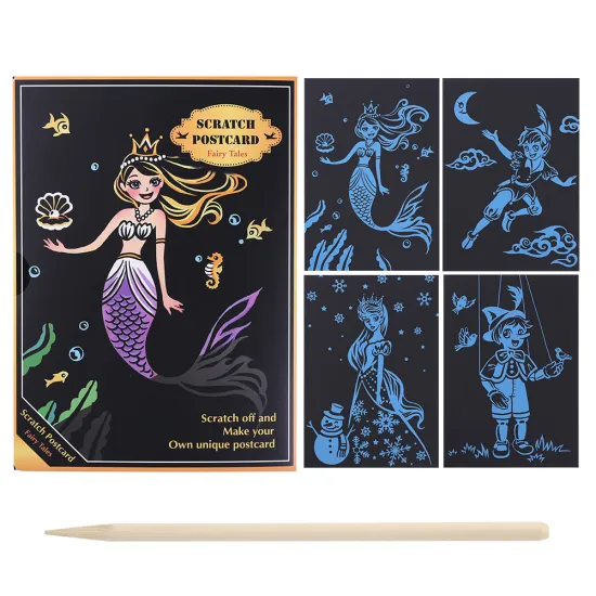 Kids DIY Scratch Art Paper Card Set Fairy Tales Art Doodle Scraping Painting Drawing Board Educational Drawing Toy