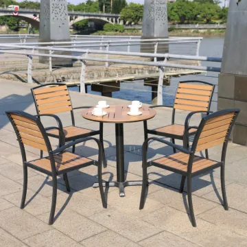 Commercial Patio Furniture: Round Dining Table Set with 4 WPC Chairs and Table for Outdoors
