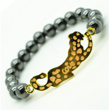 Hematite 8MM Round Beads Stretch Gemstone Bracelet with alloy Piece