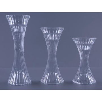 Set of 3 Crystal Glass Pillar and Taper Candle holder