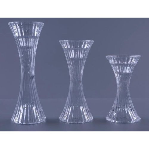 Lot de 3 bougeoirs pilier et cône en verre cristal