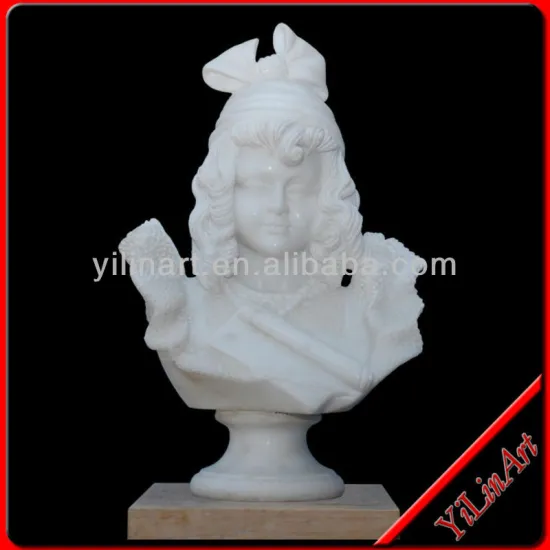 Exquisite Antique Hand Carved White Marble Female Head Bust