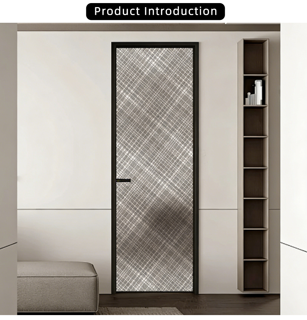 Matte Black Frame Plaid Glass Hinged Door YJ-R043 X