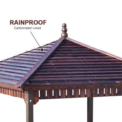 Steel Frame Carbonized Wood Roof Gazebo with Swing - Hard Top Wood Gazebo Manufacturer & Wooden Pergolas