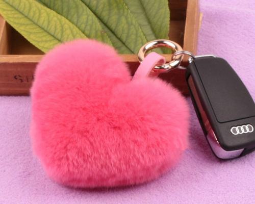 Bont tas echt Rex konijn Heart Shape Fur Ball sleutelhanger