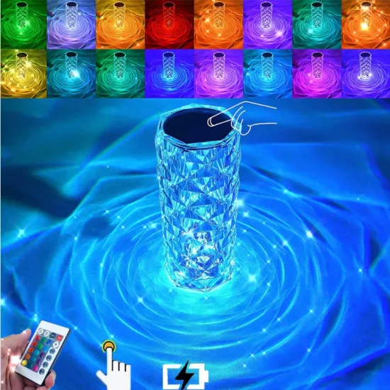 16-Bulb Color-Changing Romantic LED Rose Crystal Desk Lamp for Bedroom and Living Room - USB Compatible & RGB Touch Control
