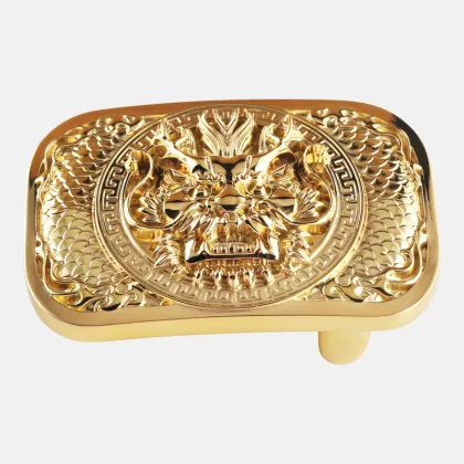 925 Silver Gold Plated Dragon Head 3D Belt Buckle