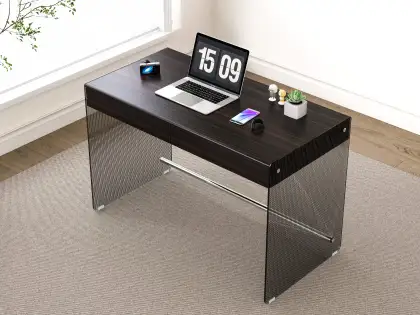 Modern Solid Wood Desk with Fluted Glass Side Panels