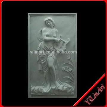 White Marble Decorative Flower Relief Wall Art With Lady Statue