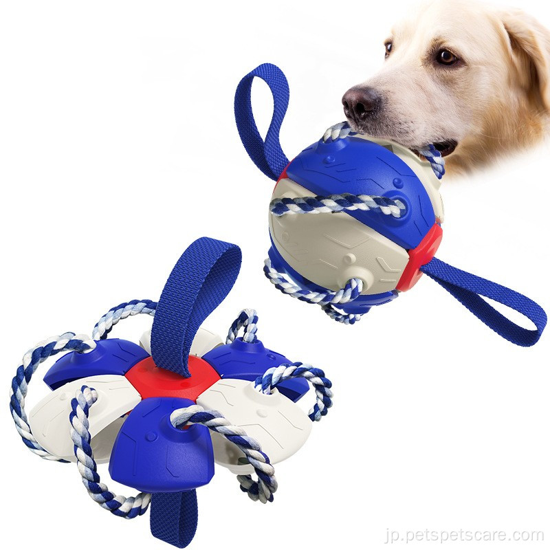 犬を噛む犬のおもちゃを遊んでいる犬の折りたたみ式ボール